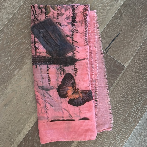No Brand Accessories - Paris Eiffel Tower butterfly Scarf pink/Orange fringe lightweight spring summer🦋